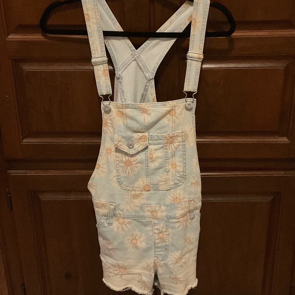 Vintage Light Blue Floral Overalls